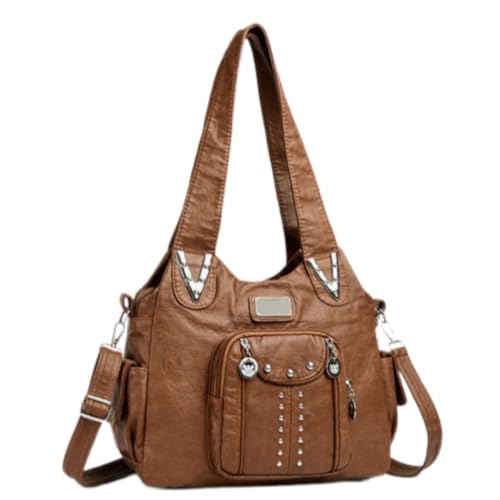 Grand sac à bandoulière en cuir marron élégant pour femme