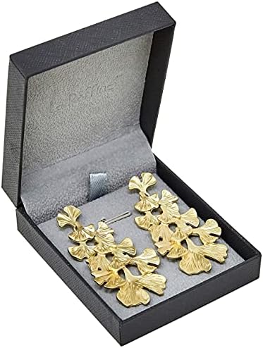 Amazon Brand-HIKARO 14k Gold plated Matt Vintage Metal Ginkgo Biloba Textured Statement Hyperbole Earrings with Stud For Valentines Mothers-Day Birthday Women Girl Gift