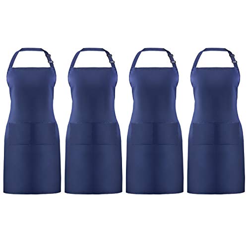 Syntus 4 Pack Adjustable Bib Apron Waterdrop Resistant with 2 Pockets Cooking Kitchen Aprons for Women Men Chef, Nautical Blue