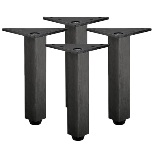 Patas ajustables de aleación de aluminio para armarios, mesas y sofás, color negro, 15 cm, juego de 4