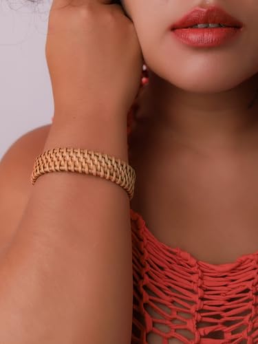 MINACHI Rattan Bracelet for Women, Handmade Lightweight Straw Wicker Braid Cuff Bangle, Adjustable Bohemian Woven Chunky Wrist Jewelry4