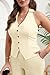 Women's Summer 2 Piece Blazer Outfits Sleeveless Halter Button Vest Crop Tops and Pant Suits Sexy Casual Vacation Outfit 2026 Beige