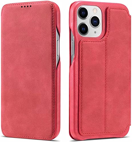 Étui à rabat iPhone 14 Pro finition cuir élégante couleur rouge