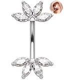 OUFER Lotus Rook Piercing Schmuck 16G Chirurgenstahl 316L Augenbrauen Piercing Klar CZ Silber Knorpel Helix Tragus Ohrringe 6mm Lippenpiercing für Frauen