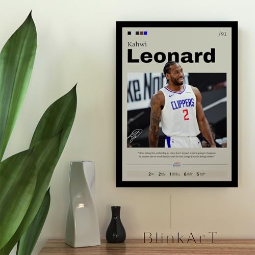 Image of BLINKART Kahwi Leonard | Nba Basketball Player | Synthetic Wood Photo Framed Wall Hanging Poster For Room & Office Bedroom Living Boys And Girl Room Home Wall Hanging | 12x18 Inches