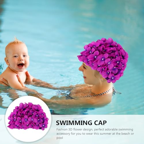 Image of Housoutil Flower Swimming Caps, Floral Swim Cap Women, Vintage Flower Swimming Hat with Handcrafted Petals, Soft Fabric Breathable Bathing Hat for Pool Spa Accessorizing (Pink)