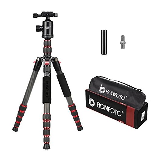 BONFOTO B690C Lightweight Carbon Fiber Portable Tripod Compact Travel Camera Tripod Monopod with 360 Degree Ball Head,1/4" Quick Release Plate and Carry Bag for DSLR Cameras