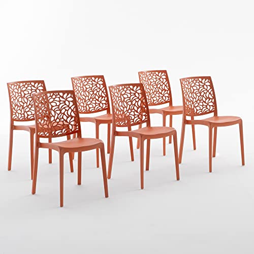 SIEDITI FUORI E DENTRO Chaises en résine avec Fibre de Verre empilables pour intérieur/Cuisine/Salle à Manger et extérieur/Jardin Anna (6 Chaises, Orange Papaya)