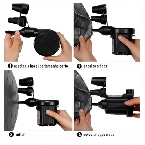 Bomba de Ar Elétrica Portátil Inflador e Desinflador Bivolt 110V 220V e 12V Carro com 3 Bicos Adapta
