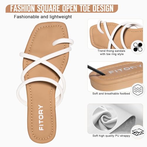 Image of FITORY Women's Slide Sandals Flat Toe Ring Thongs with Cross Strap for Summer Size