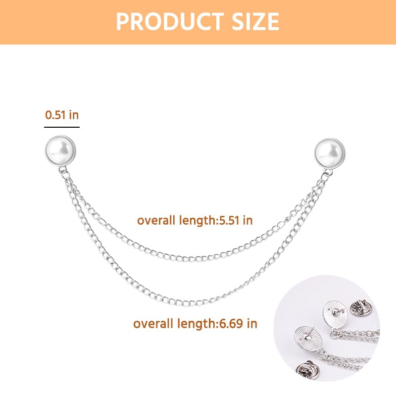 Image of Pearl Brooch Pins Tassel Chain Brooch Collar Pins Lapel Pins for Men Women Dress Shirt Collar Chain Suit Collar Brooch Hanging Chain Lapel Pin for Men Suits Tuxedo Shirt Accessories