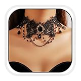 Zoestar Schwarze Spitze Choker Halsketten Kristall Perlen Anhänger Halskette Gothic Hallow Halskette Kette für Frauen und Mädchen