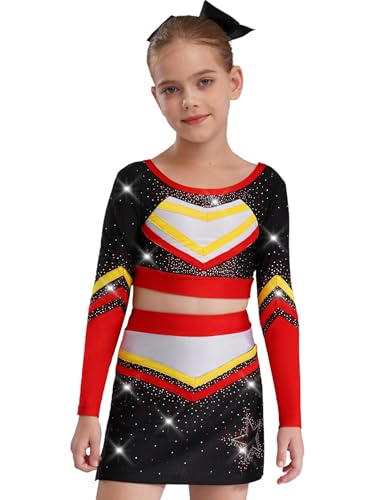 Runqhui - Vestido para niña con pompón y baile para disfraz de pompón y niña, uniforme para Cosplay, rojo, 9-10 Años