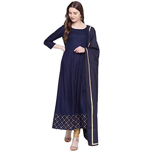 Image of Stylum Women's Checkered Rayon Flared Kurta with Dupatta Set