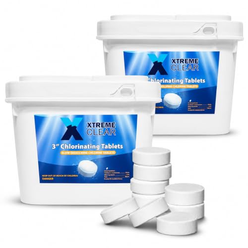 Image of Xtremeclear 2-Pack 3 inch Swimming Pool Chlorine Tablets | Pro-Grade Pool Sanitizer Long Lasting & Slow Dissolving | 99% Pure Tri-Chlor|, 5 Pounds Bucket