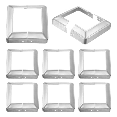 Cache-poteau de 15x15 cm lot de 8 jupes de protection en métal argenté pour clôture