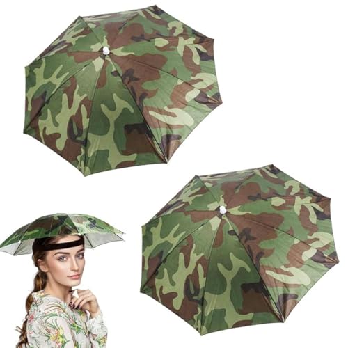 2 Pcs Camouflage Umbrella Hat with Elastic Band for Adults & Kids - Outdoor Folding Head Cover for Golf, Camping, Gardening, Festival