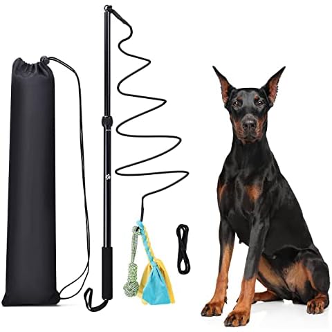 Flirt Pole Rope Dog Toy with Rope Ball and Chasing Tail Chewing Braided Cotton Rope Outdoor Interactive Tug Extendable Teaser Training Wand Pet Flirt Stick for Small Medium Large Dogs Cover