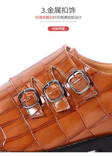 Men's Printed Oxford Dress Shoes, Stylish Metal Buckle Comfortable Slip-on Pointed Toe Dress Shoes Business Wedding Slip-on Men's Loafers (Brown,9.5)4