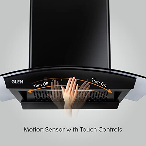 Image of Glen Chimney Auto Clean Curved Glass Filter less Kitchen Chimney for home With 7 Year Warranty On Motor, with Motion Sensor 1200 m3 /h, Black (6058 BL Auto Clean) (CH6058BLAC90)