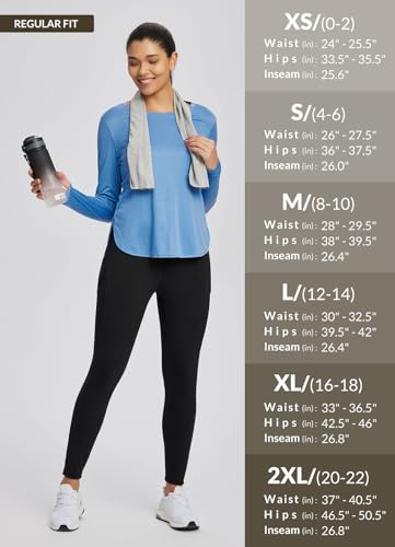 baleaf Damen Wanderleggings mit 3 Taschen Wanderhose Trekkinghose Sport Leggings High Waist Schnelltrocknend UPF 50+ Schwarz L