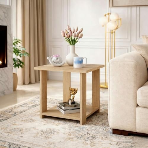 Image of SPYDER CRAFT Exotic Wood Bedside Table for Bedroom|Wooden Modern Side Tables for Bedroom|Side Table for Bed Room|Corner Table for Bed Room (Finish Color -Oak, DIY(Do-It-Yourself))