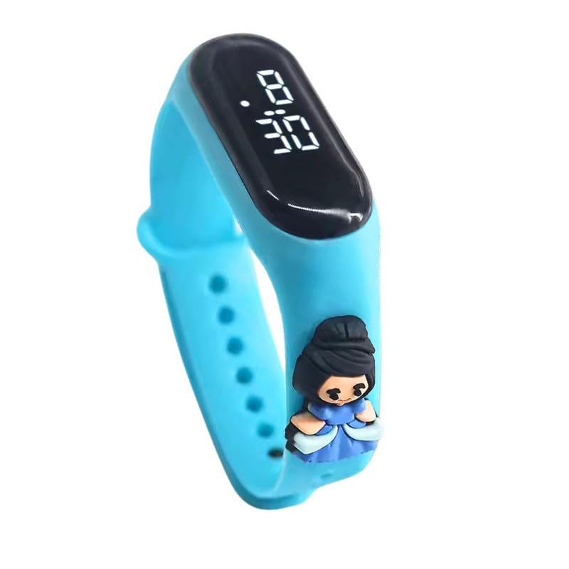 ZOVUTA Digital Dial Waterproof Stylish & Fashionable Wrist Smart Watch LED Band for Kids, Colorful Cartoon for Boys & Girls (Removable Silicon Strap) (Sky Blue Princess)