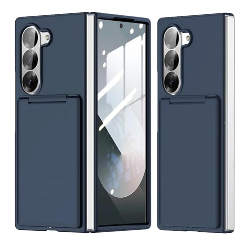 Étui portefeuille pour Samsung Z Fold 5 avec béquille intégrée et coque antichoc bleu marine