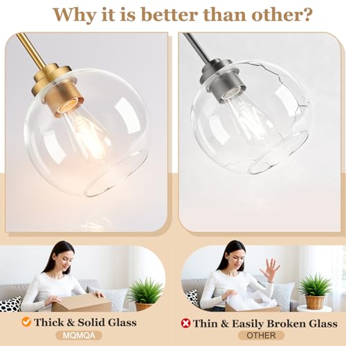 Image of 1 Pack Gold Globe Pendant Lights, Mid Century Gold Pendant Light Fixtures, Globe Pendant Lights Kitchen Island with Clear Glass Shade Adjustable Hanging Fixture for Dining Room (Bulbs not Included)
