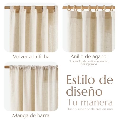 Image of jinchan Linen Curtains Light Filtering Back Tab 38x84 Inch 2 Panels Beige