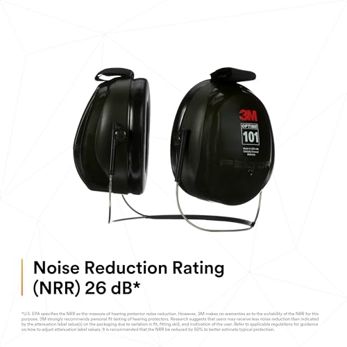 Image of 3M PELTOR Hearing Protection Optime 101 Earmuffs, Unisex-Adult, Behind the Head, H7B, 25 dB NRR, Adjustable Earcups, E-A-Rfit Compatible, Stainless Steel, Pack of 1, Black /Red