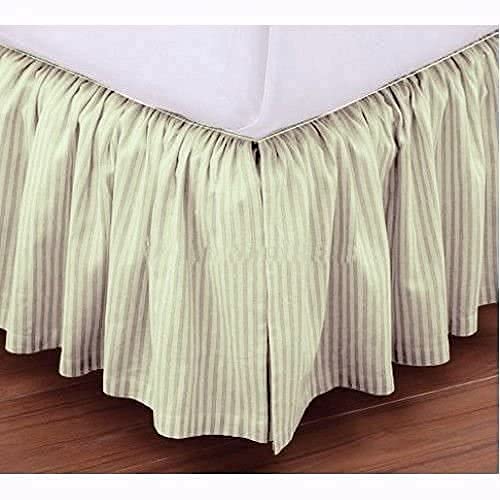 Ruffled Bed Skirt with Split Corners - Ivory Stripe, Queen Bed Skirt, 100% Cotton 800 TC Fit up to 21 Inch Drop, with Platform Three Sided Coverage Dust Ruffle Bed Skirts.