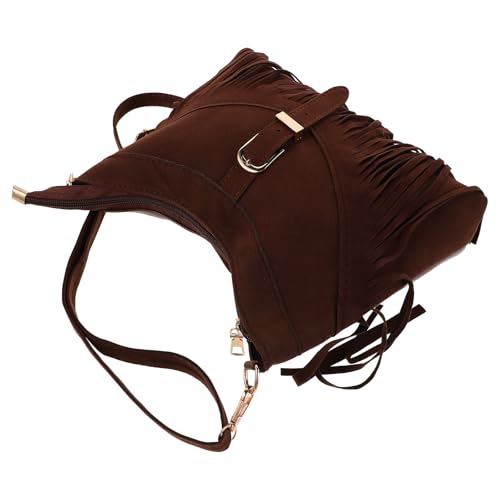 WOFASHPURET Bolso Bandolera Marrón para Mujer Flecos, Tamaño Compacto, Correa Ajustable, Estilo Bohemio Étnico Vintage Adecuado para Viaje y Uso Diario