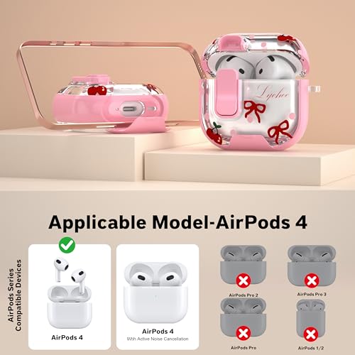 Image of for AirPods 4 Case 2025 with Safety Lock & Foldable Phone Stand, Pink | Double Drop Protection,Two-Piece Design, Airpod 4 Case with Keychain & Cleaner Kit, Support Wireless Charging, Shockproof