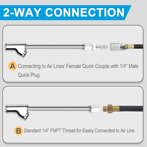 MACHSWON 1/4" Silver FNPT Dual Head Air Chuck 2-Way Connection Closed Tire Chuck Tire Air Fill Kit for Tire Inflator Gauge and Air Compressor Accessories - Image 2