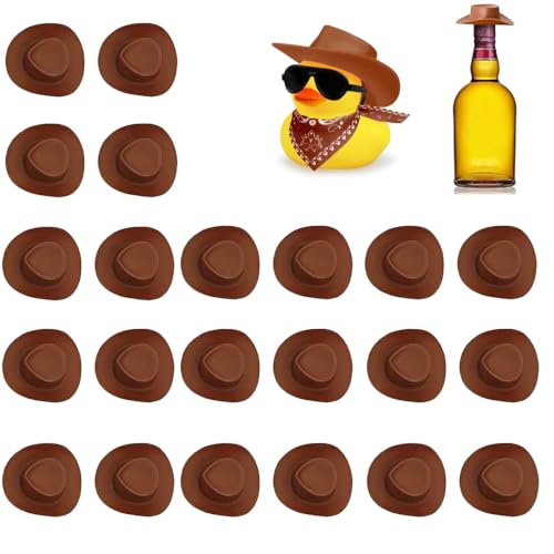 HHJJRZ 20 Pcs Brown Mini Cowboy Hats for Shot Glasses Plastic