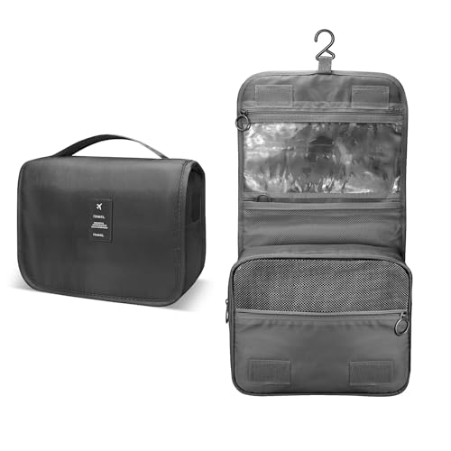 Image of Lcsmaokin Large Capacity Toiletry Bag Travel Bag with Hanging Hook for Men and Women Waterproof Travel Cosmetic Bag Bathroom Storage Bag for Brushes Set, Full-Sized Shampoo, Toiletries, Accessories,