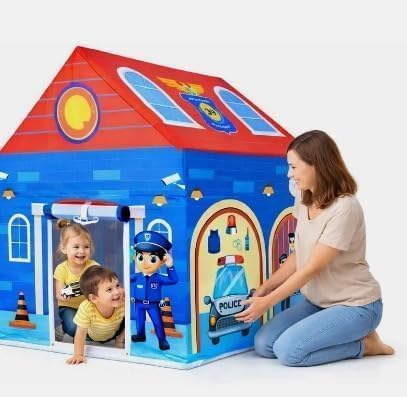 Image of Colorfull and Light Weight Children Play Tent House for 3-10 Years Old Kids Girls and Boys Light Weight and Foldable Children Toys, Indoor and Outdoor Kid Tent House (Doll) (Police)