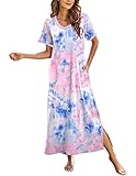 Ekouaer Womens, Nightgown Nightshirt Loungewear, Long, Ultra-Soft Full Length Sleepwear with Pocket, Pat8, Large