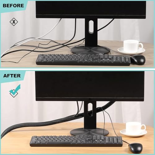 Image of Cable Organiser Sleeve Wire Organise Wire Cover for Cable Management (2 M) | Self-closing braided sleeve keeps cables tidy, wear and heat resistant, and can be cut to fit desks, TVs, PCs or vehicles