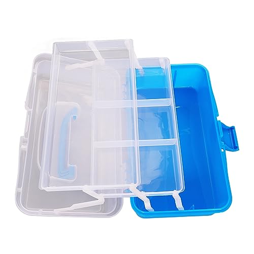 Image of 3 Layer Folding Storage Box, Portable Multipurpose Handled Tool Box Sundries Organizer for Arts, Crafts,Cosmetic, Sewing, Toy (Sky Blue)