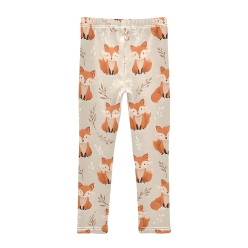 Orange Fox Leaf Girls Leggings Soft Stretch Workout Yoga Dance Pants for Kids Casual Tights2