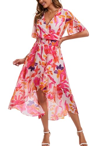 Image of Kormei Womens Short Sleeve Floral Maxi Dress High Low V-Neck Flowy Party Long Dresses