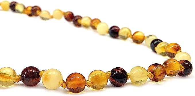 Palline in ambra, 4-5 mm, colori misti, annodate singolarmente, 43/48 cm, vera ambra baltica, 100% lavorata a mano, 5 mm, Ambra, ambra