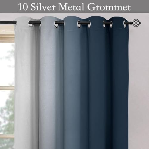 Image of SimpleHome Ombre Navy Blue to Grey White Curtains for Living Room 70Wx84L | Room Darkening Curtains for Bedroom,Gradient Light Blocking Curtain,Thermal Insulated Grommet Window Drapes,2 Panels,84 Inch