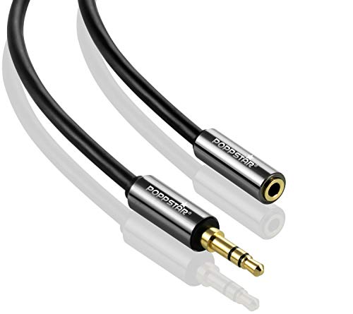 POPPSTAR 2m AUX 3.5mm Stereo Audio Cable (jack cable, plug to socket, gold plated), extension cable for headphones smartphone