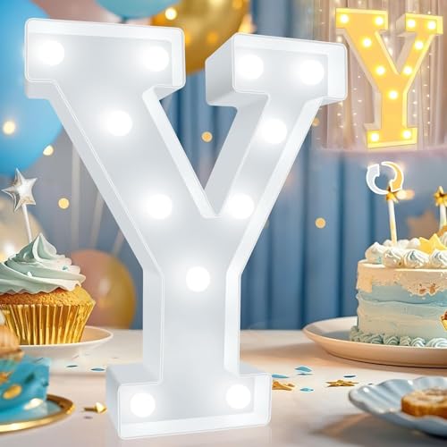 Image of Pooqla LED Marquee Letter Lights, Warm White and Cool White Decorative Lighted Letters, Light Up Alphabet Letters for Boys Girls, Party, Wedding, Bar, Night Light, Birthday Decoration, Letter Y