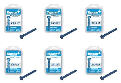 Image of Tapcon+ 3 /8 x 2-1 /4 Inch Heavy-Duty Hex Head Concrete Anchors, 60 PCS, Corrosion Resistant Blue Climaseal Coating, Outdoor Rated Use, Concrete Block & Masonry Brick Screws, Drill Bit Sold Separately