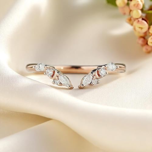 Rose Gold V Shaped Open Ring for Women – Marquise CZ Leaf Chevron Stacking Band, Adjustable Dainty Promise Ring, Elegant Wedding Jewelry Gift2