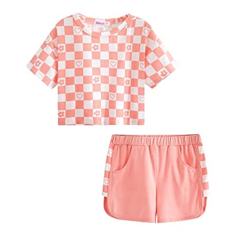 Topgal Checkered Floral Tee & Shorts Set for Big Teen Girls Cute Clothes Size 16/18 Cover